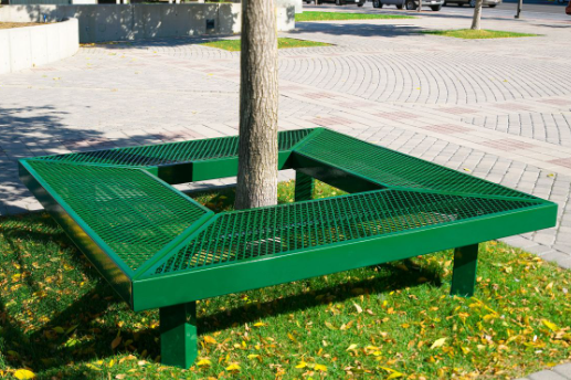 Benches — geometric green expanded-metal tree surround bench