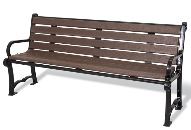 Benches — Charleston-style recycled plastic wood-look bench with black frame