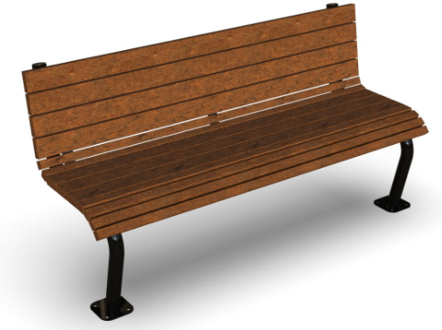 Benches — recycled plastic wood-look bench with contoured black frame