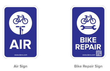 Bike Repair Stations — Dero Air sign and Bike Repair sign with QR code
