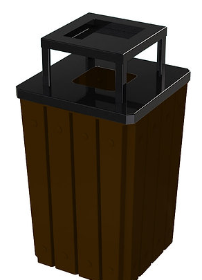 Litter Receptacles — PL-KC1 brown square receptacle with rain bonnet