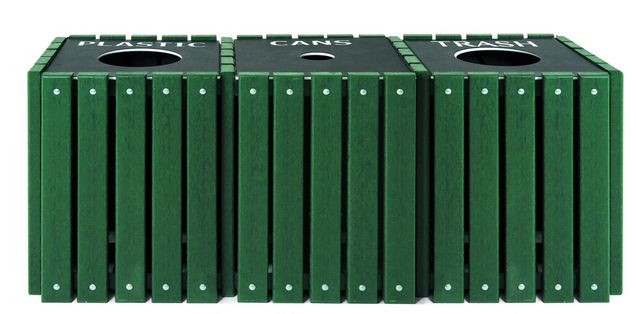 Litter Receptacles — PL-UL-S3 triple-stream plastic, cans, and trash station
