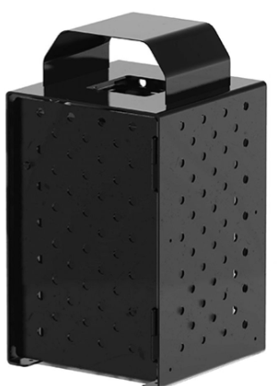 Litter Receptacles — PL-UL-S4 black perforated receptacle with rain hood
