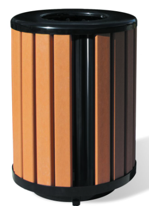 Litter Receptacles — PL-UL-S5 wood-slat receptacle with black trim