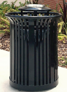 Litter Receptacles — PL-VS5 black flared-slat receptacle