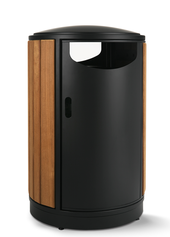 Litter Receptacles — PL-VS3 wood-slat receptacle with black metal door