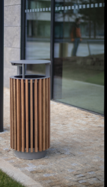 Litter Receptacles — PL-VS2 wood-slat receptacle
